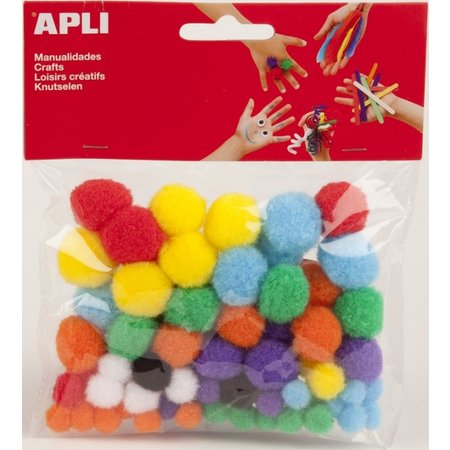 APLI CREA GEKLEURDE POMPONS S/78 ASS