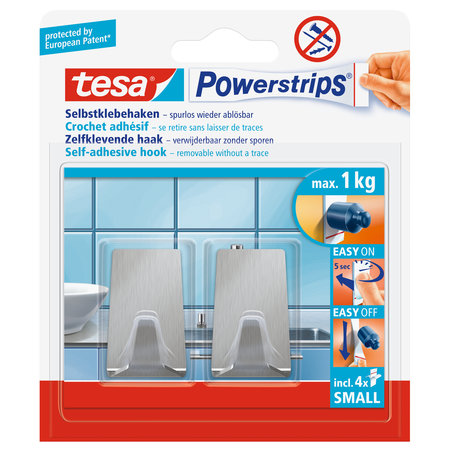 POWERSTRIPS HAAK RECHTHOEKIG SMALL METAAL 2ST.TESA