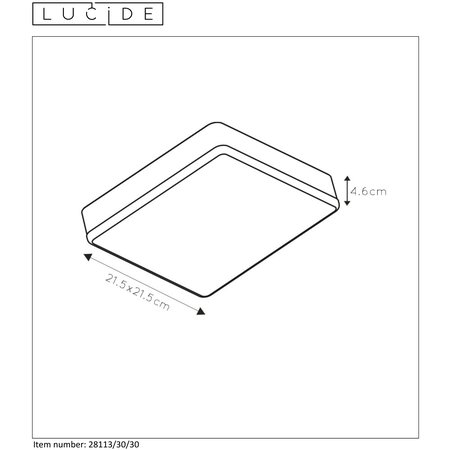 CERES-LED PLAFONNIER 30W LED VIERKANT ZWART 21.5CM