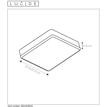 CERES-LED PLAFONNIER 30W LED VIERKANT WIT 21.5CM