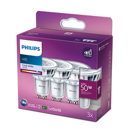 LED PHILIPS HALOGEENLAMP GU10 50W KOUDWIT TRIOPACK