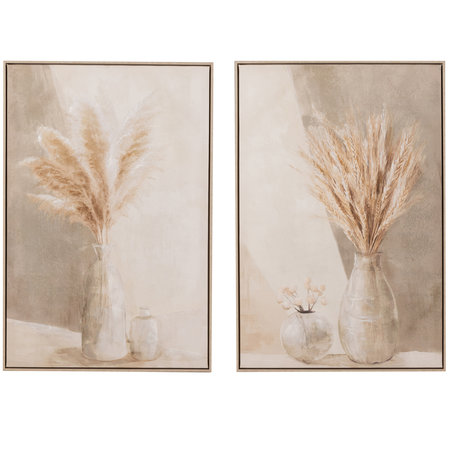 J-LINE WANDDECO CANVAS VAAS PAMPAS 62.5X92.5CM BEI