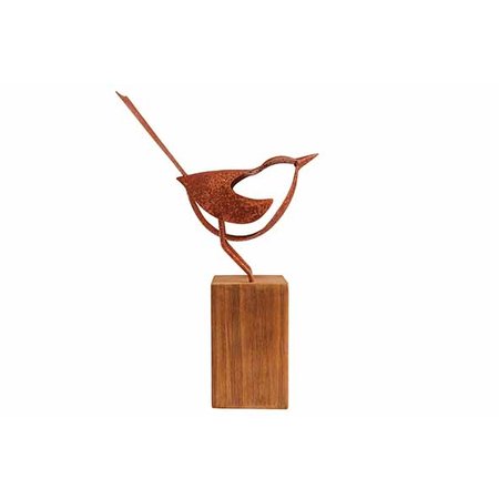 VOGEL SILHOUETTE METAAL O/HOUTEN BLOK H25.5CM ROEST