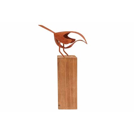 VOGEL SILHOUETTE METAAL O/HOUTEN BLOK H27.5CM ROEST