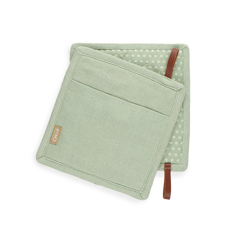 CHEF PANNENLAP M/POCKET 20X20 SIL.DOTS CELADON